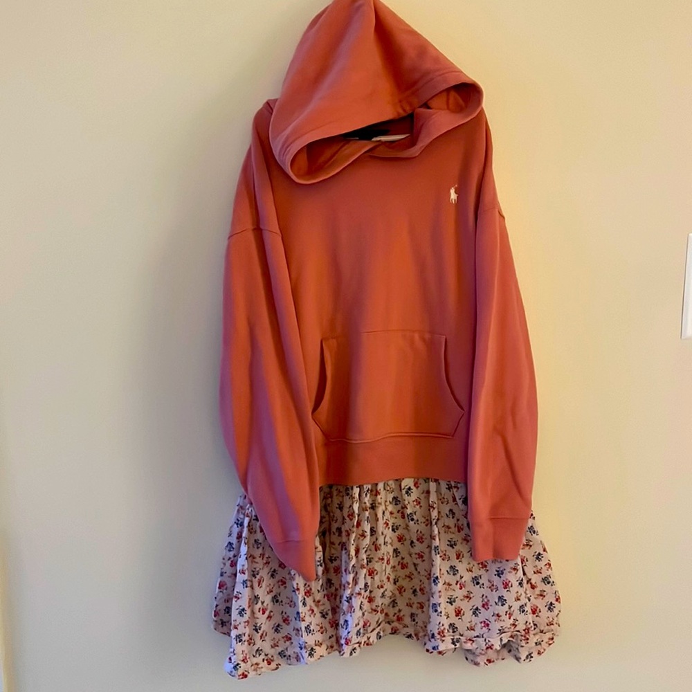 Kids size large Ralph Lauren polo pink pull over hoodie w/ attached floral skirt